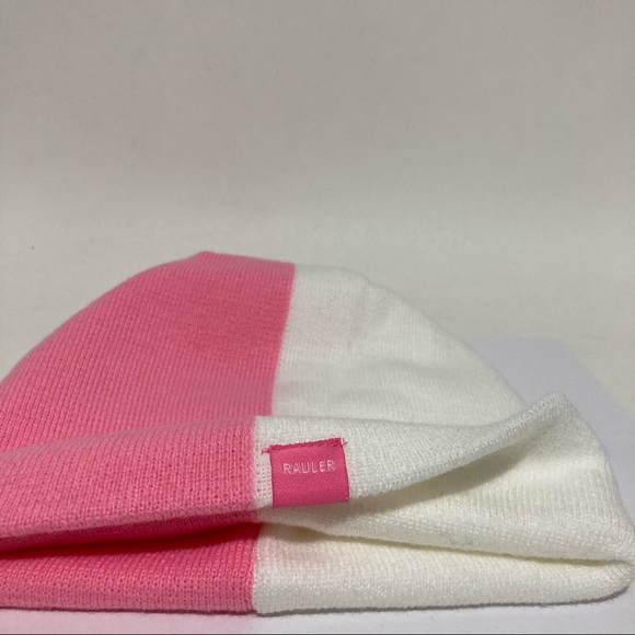 Jay Rauler Split Half White Baby Pink 2 Two Tone Beanie Knit Cap Hat SEE⭐️ - Picture 5 of 6